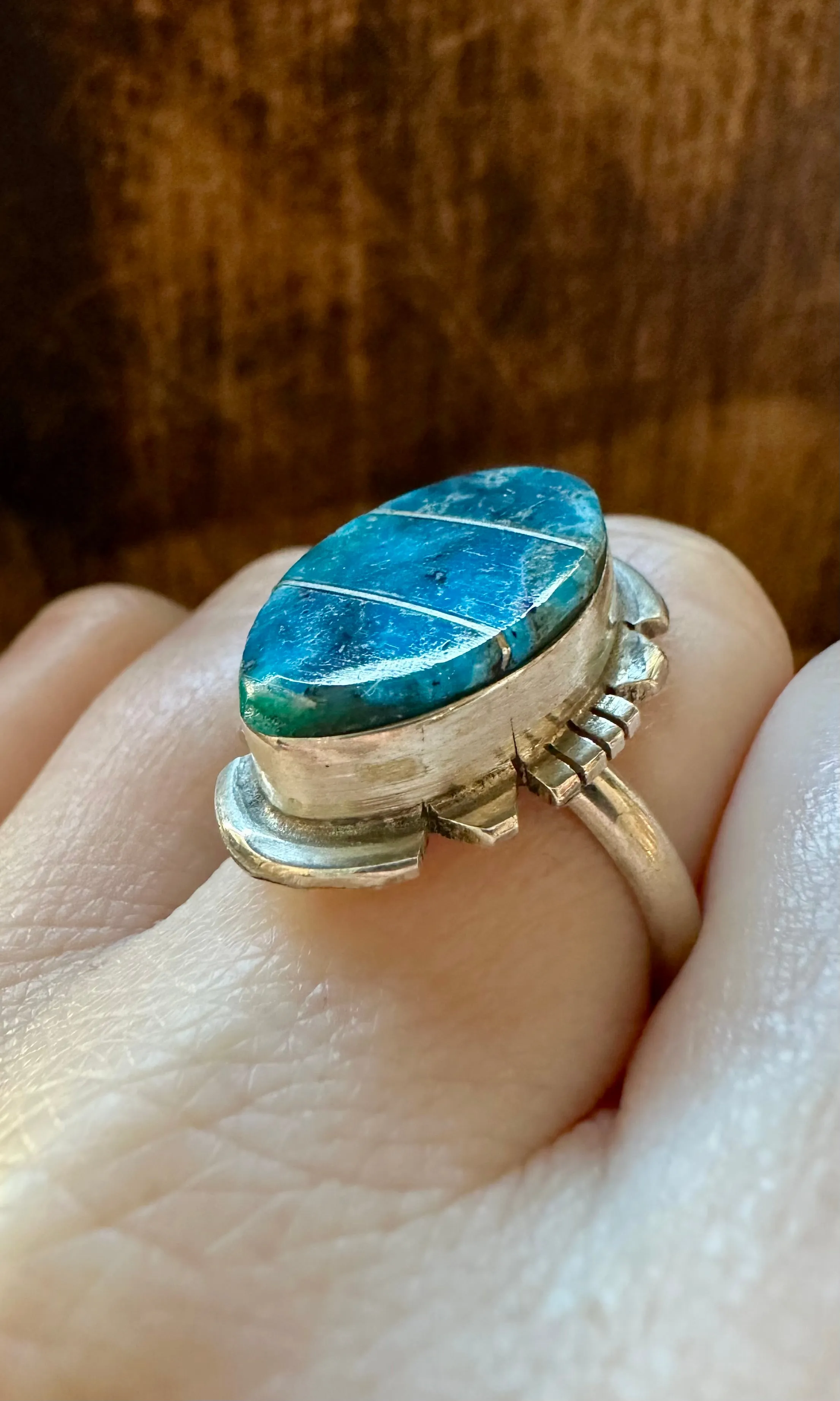 BRANDON ETCITTY TURQUOISE Inlay Navajo Ring • Sizes 8, 10