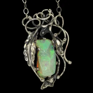 Callidus - Freeform Ethiopian Opal in Silver Calla Lily Necklace