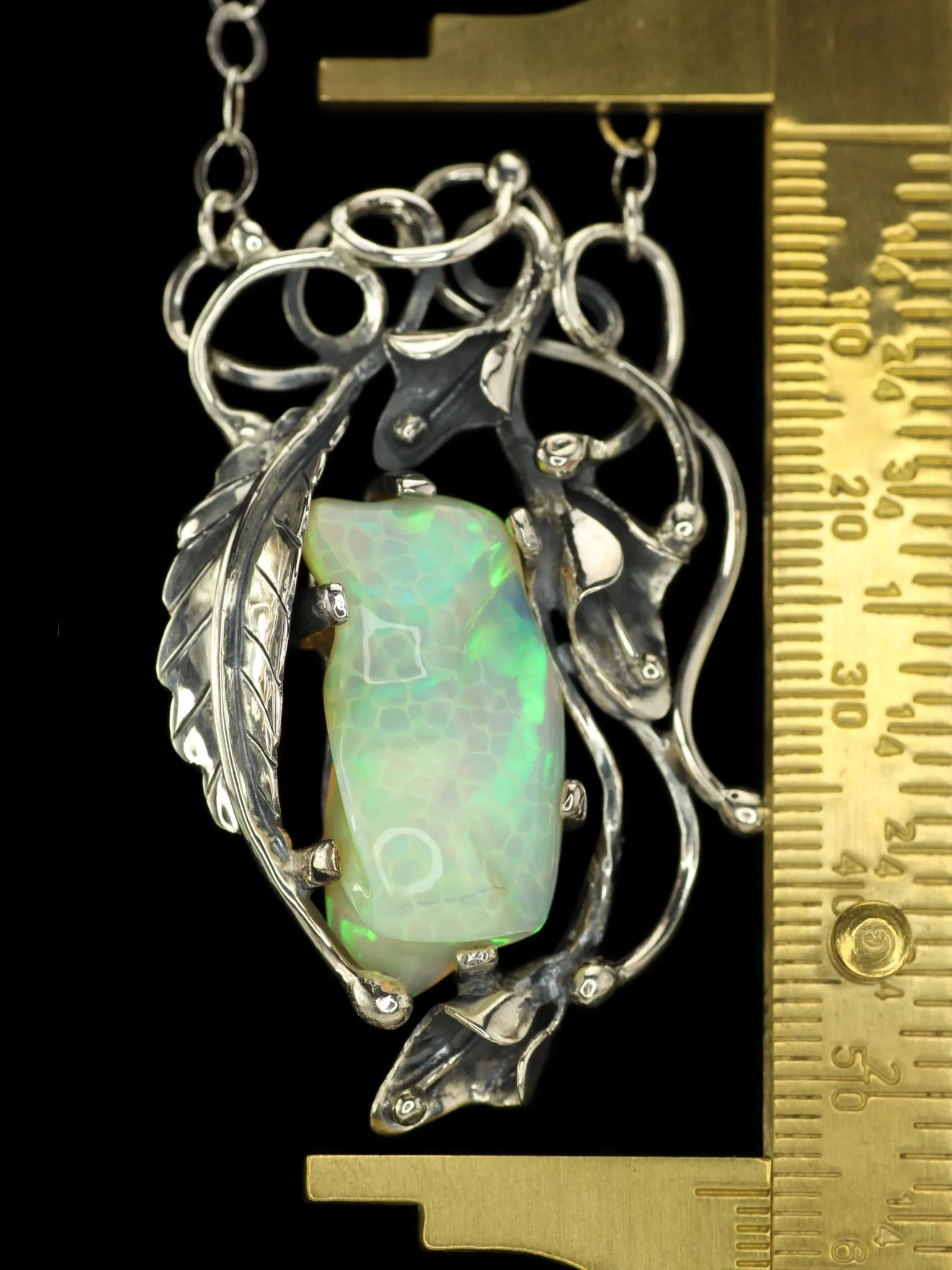 Callidus - Freeform Ethiopian Opal in Silver Calla Lily Necklace