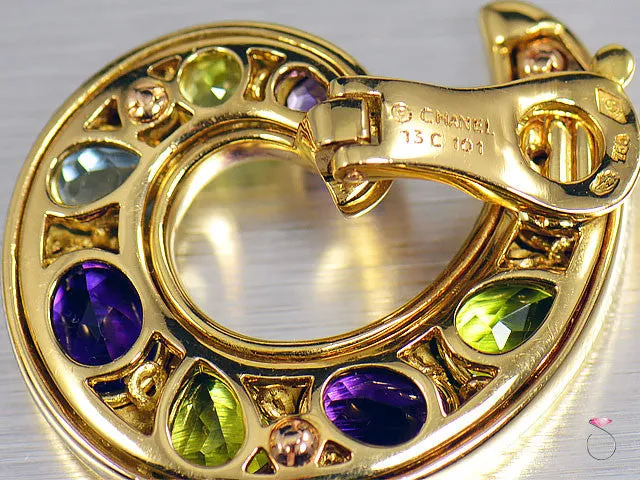 Chanel MultiGem Aquamarine Amethyst Peridot Curl 18K Earrings