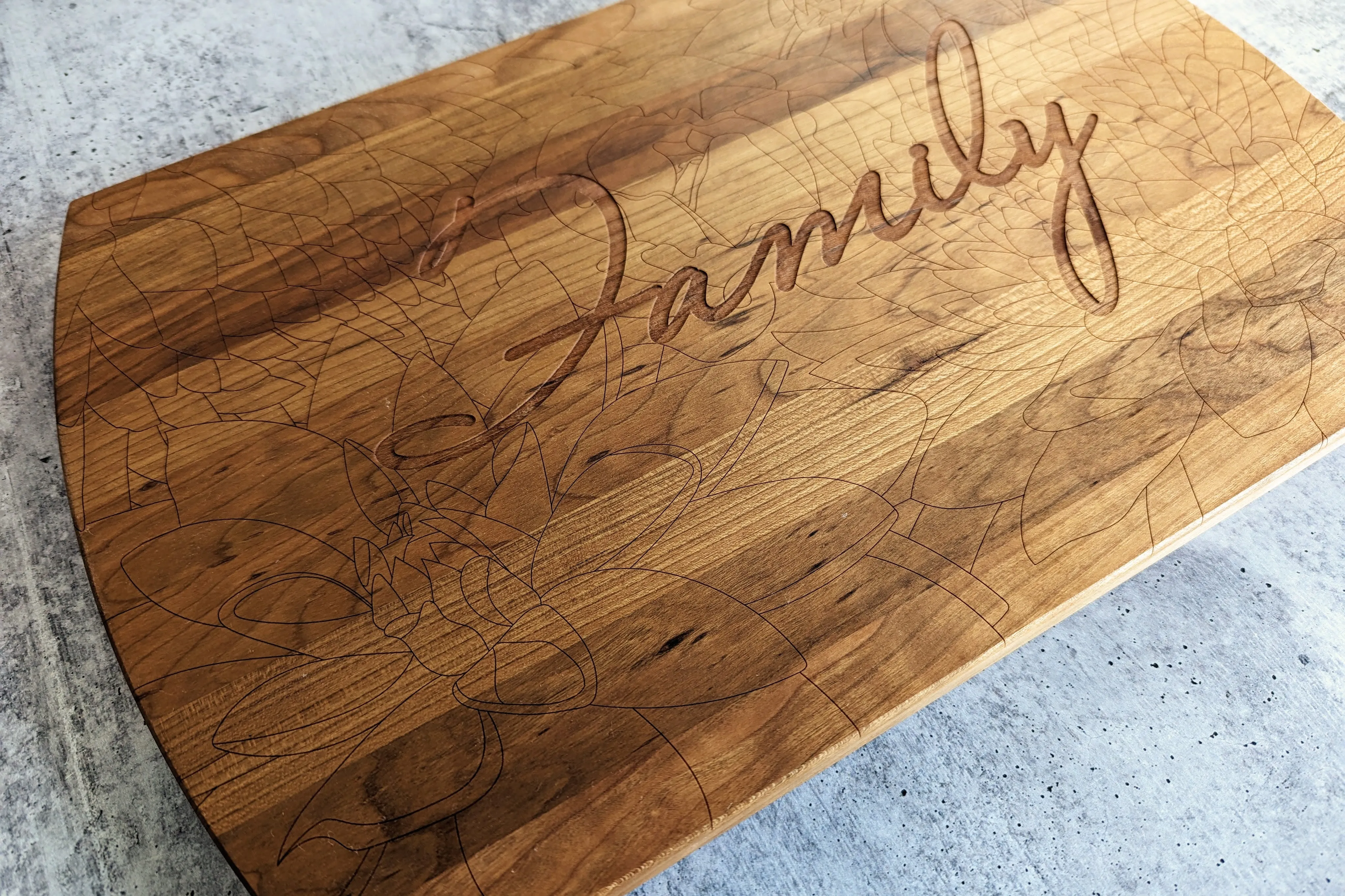 Cherry Wood Cutting/Serving Board with Elegant Floral Pattern Marking