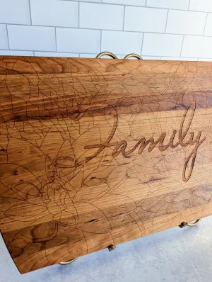 Cherry Wood Cutting/Serving Board with Elegant Floral Pattern Marking