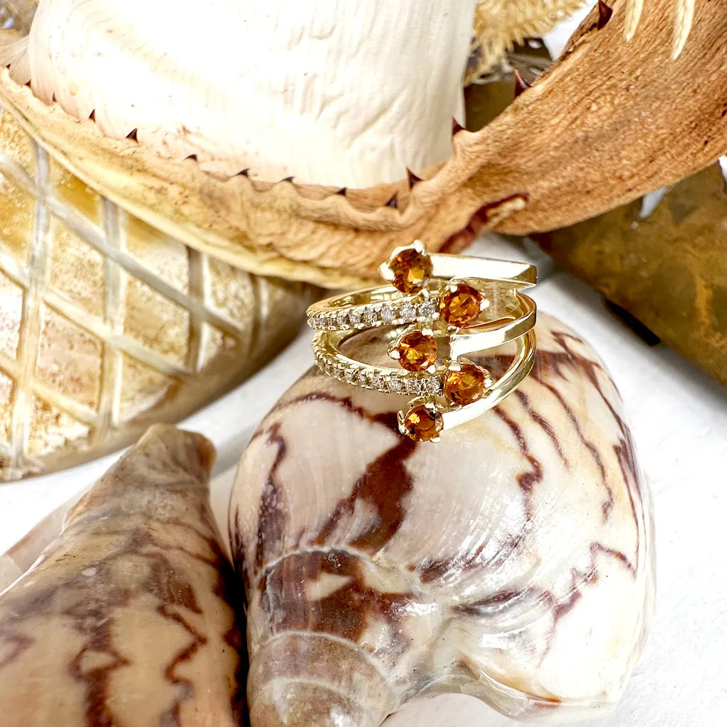 Citrine and Diamond Yellow Gold Multiband Ring