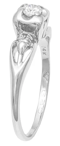 Clare 1940's Filigree Retro Moderne Vintage Diamond Engagement Ring in 14 Karat White Gold