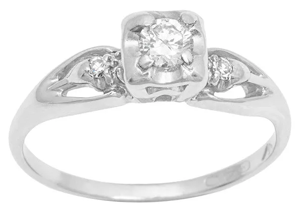 Clare 1940's Filigree Retro Moderne Vintage Diamond Engagement Ring in 14 Karat White Gold