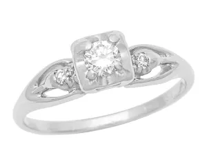 Clare 1940's Filigree Retro Moderne Vintage Diamond Engagement Ring in 14 Karat White Gold