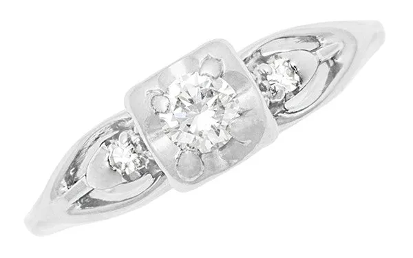 Clare 1940's Filigree Retro Moderne Vintage Diamond Engagement Ring in 14 Karat White Gold