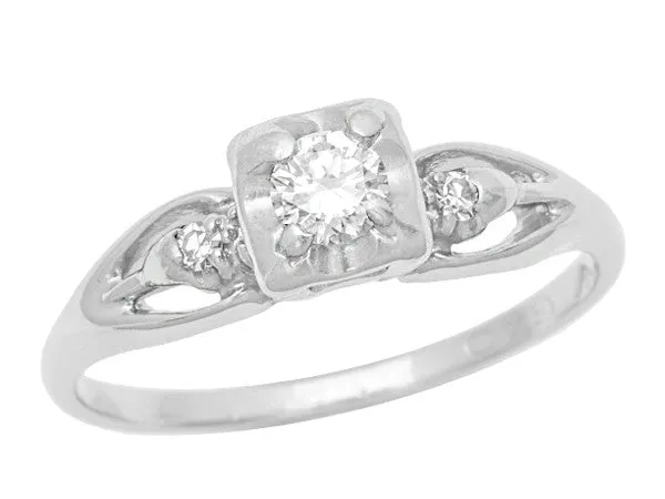 Clare 1940's Filigree Retro Moderne Vintage Diamond Engagement Ring in 14 Karat White Gold