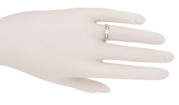Clare 1940's Filigree Retro Moderne Vintage Diamond Engagement Ring in 14 Karat White Gold