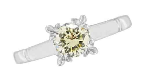 Clarissa 1950's Retro Vintage Faint Yellow Diamond Engagement Ring in Platinum