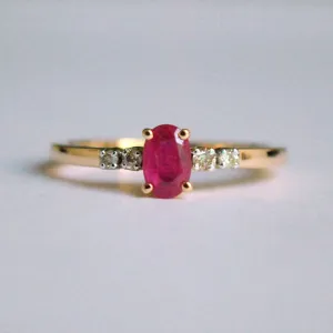 Classic Ruby and Diamond Five Stone Ring in Solid Gold