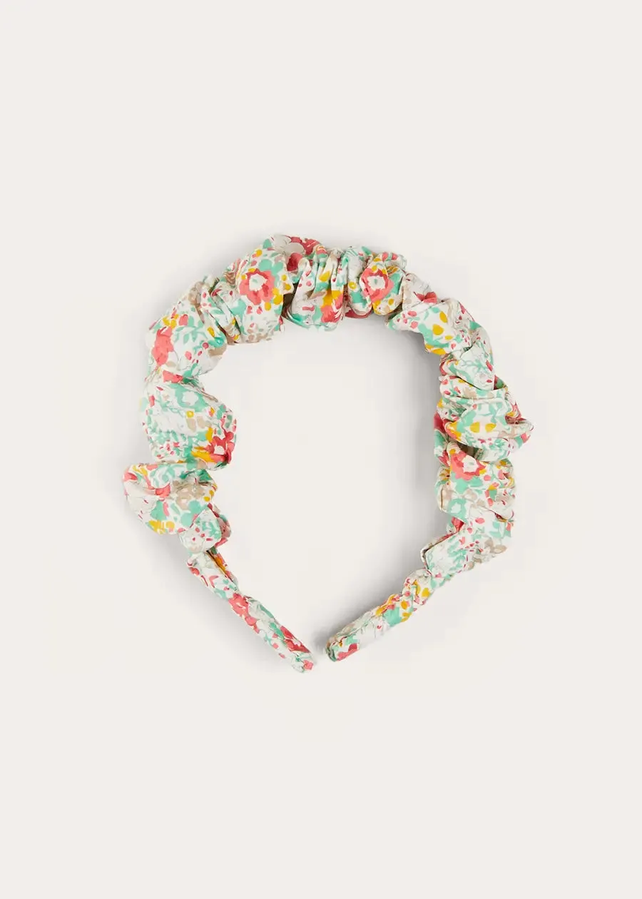 Clementine Floral Scrunchie Hairband in Coral