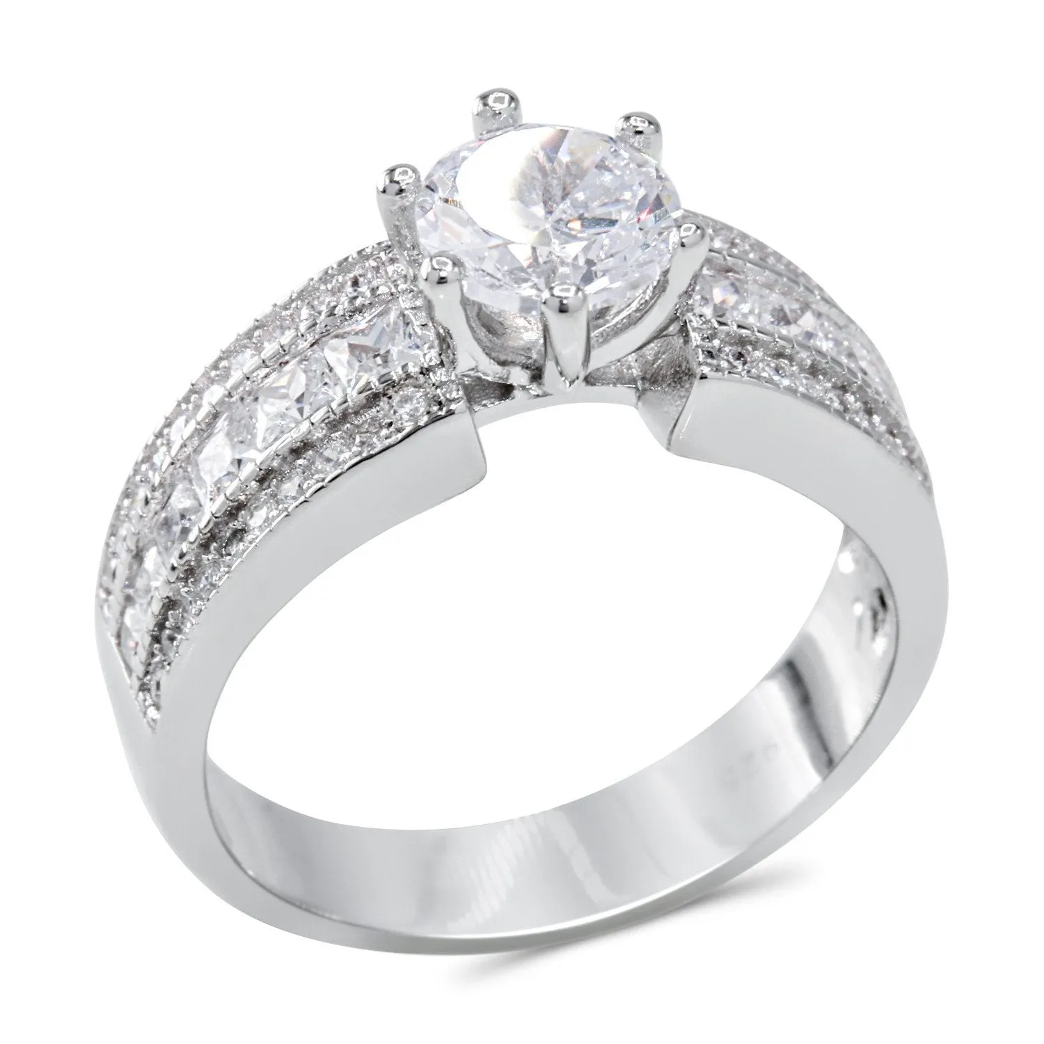 CZ 5mm Sterling Silver Plated Halo Accents Antique Filigree Bridal Sets Elegant Ring