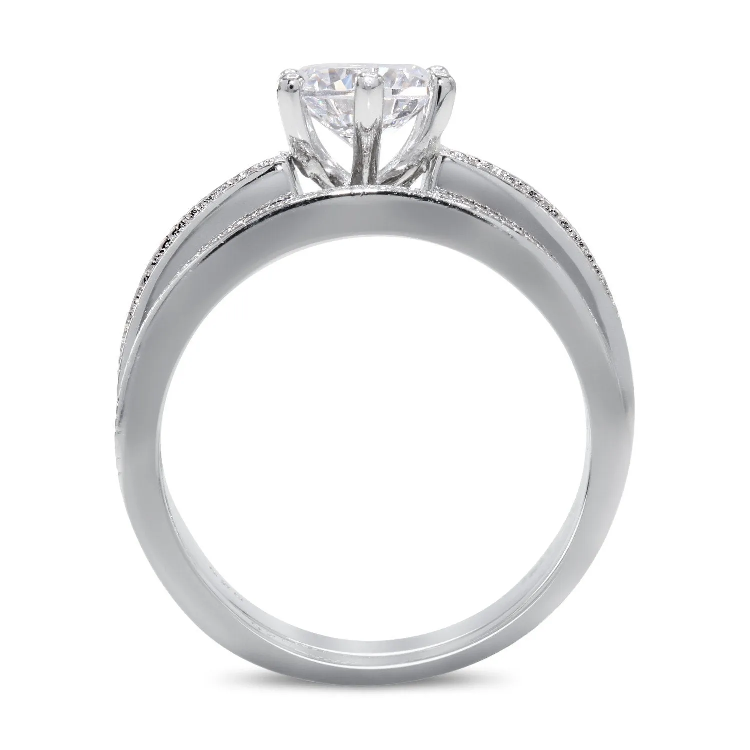 CZ 5mm Sterling Silver Plated Halo Accents Antique Filigree Bridal Sets Elegant Ring