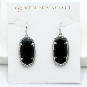 Dani Silver Earrings in  Black Opaque Glass
