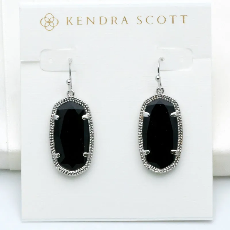 Dani Silver Earrings in  Black Opaque Glass