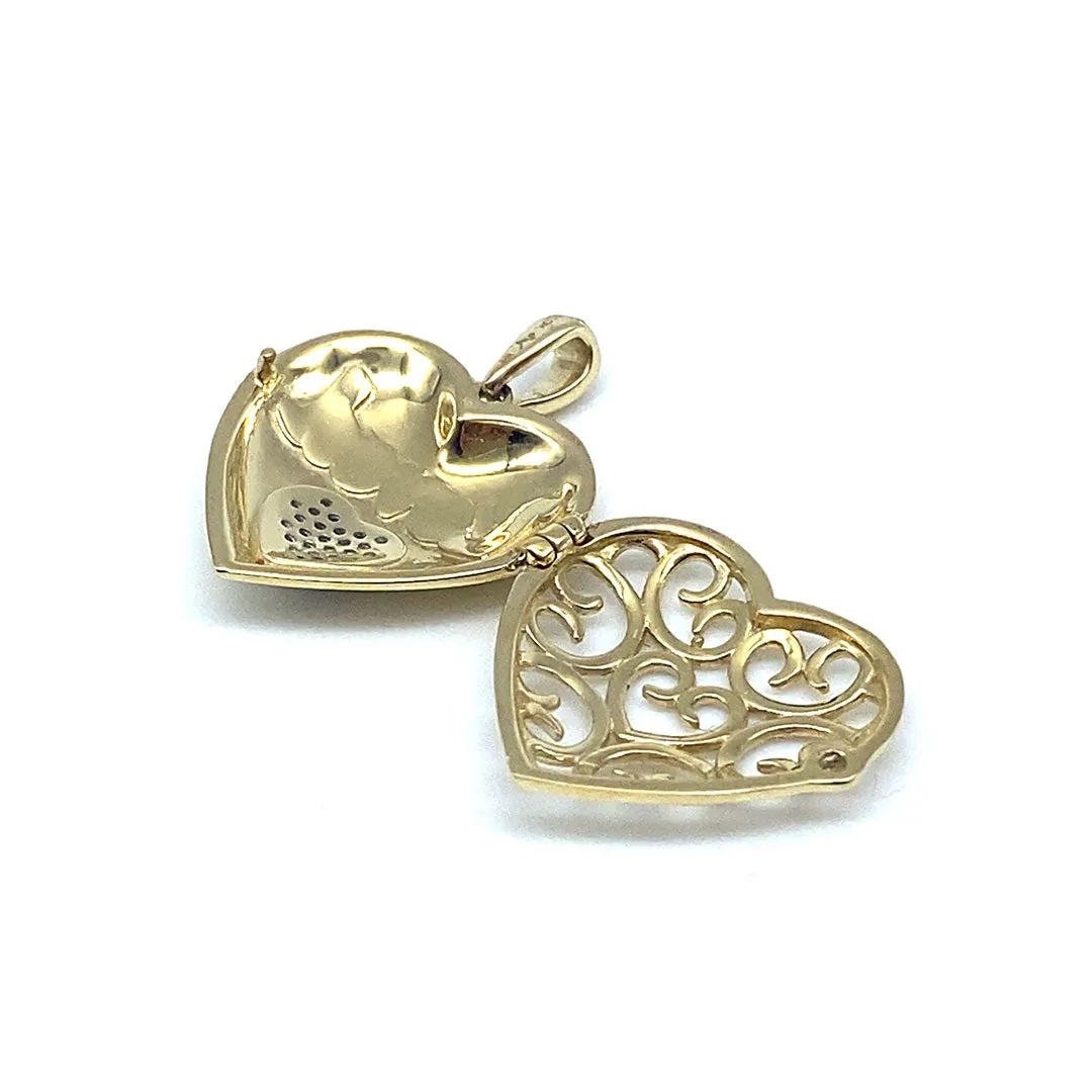 Diamond Loved Heart Locket Pendant 10k Yellow Gold 0.05ct