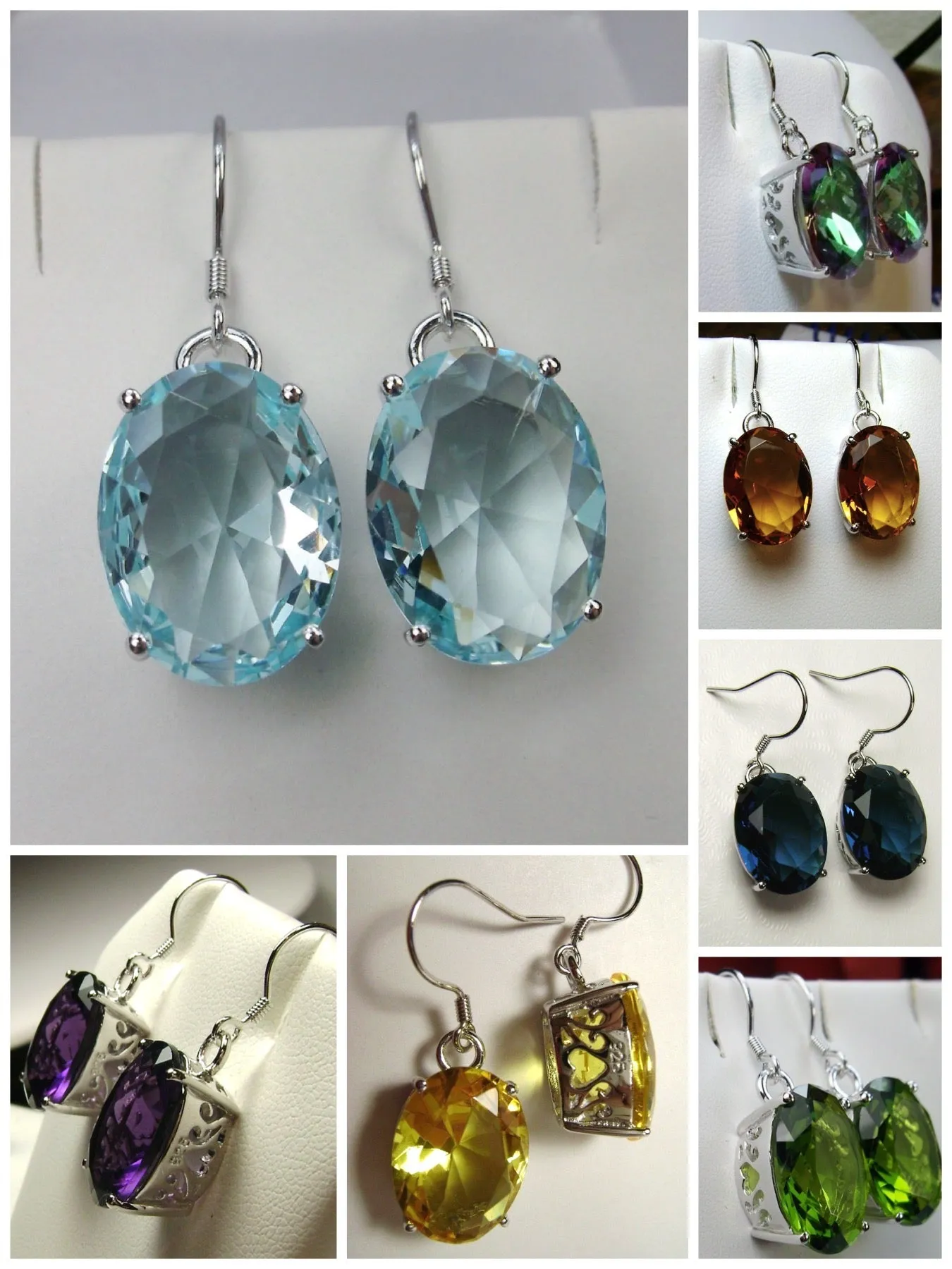 E35, Oval Earrings, Choice of Gemstone, Art Deco Vintage Reproduction Jewelry #E35