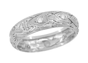 Edwardian Filigree Eternity Hearts Antique Diamond Wedding Band in Platinum - Size 7