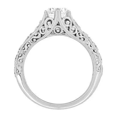 Edwardian Flowing Scrolls 3/4 Carat Diamond Filigree Heirloom Engagement Ring in 14 Karat White Gold