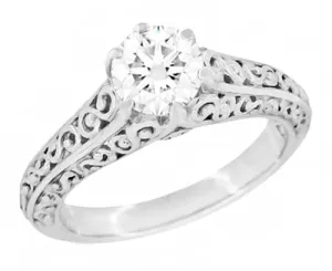 Edwardian Flowing Scrolls 3/4 Carat Diamond Filigree Heirloom Engagement Ring in 14 Karat White Gold