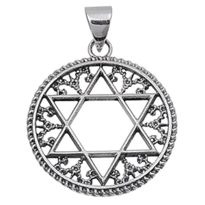 Elegant Rope Star of David Pendant .925 Sterling Silver Filigree Swirl Charm