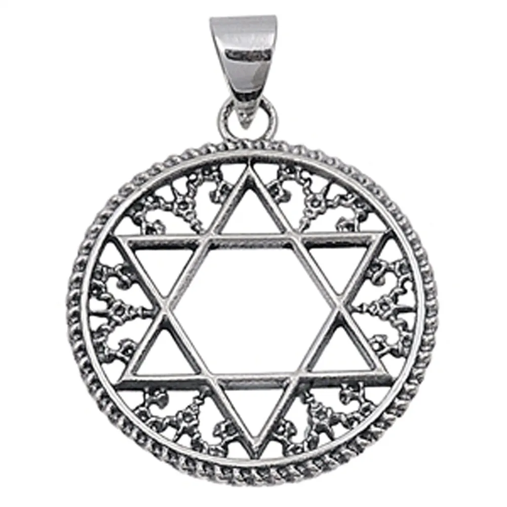 Elegant Rope Star of David Pendant .925 Sterling Silver Filigree Swirl Charm