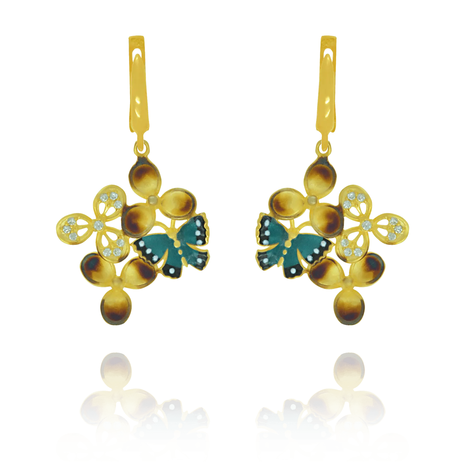 Ember Blossom Earrings with Butterfly