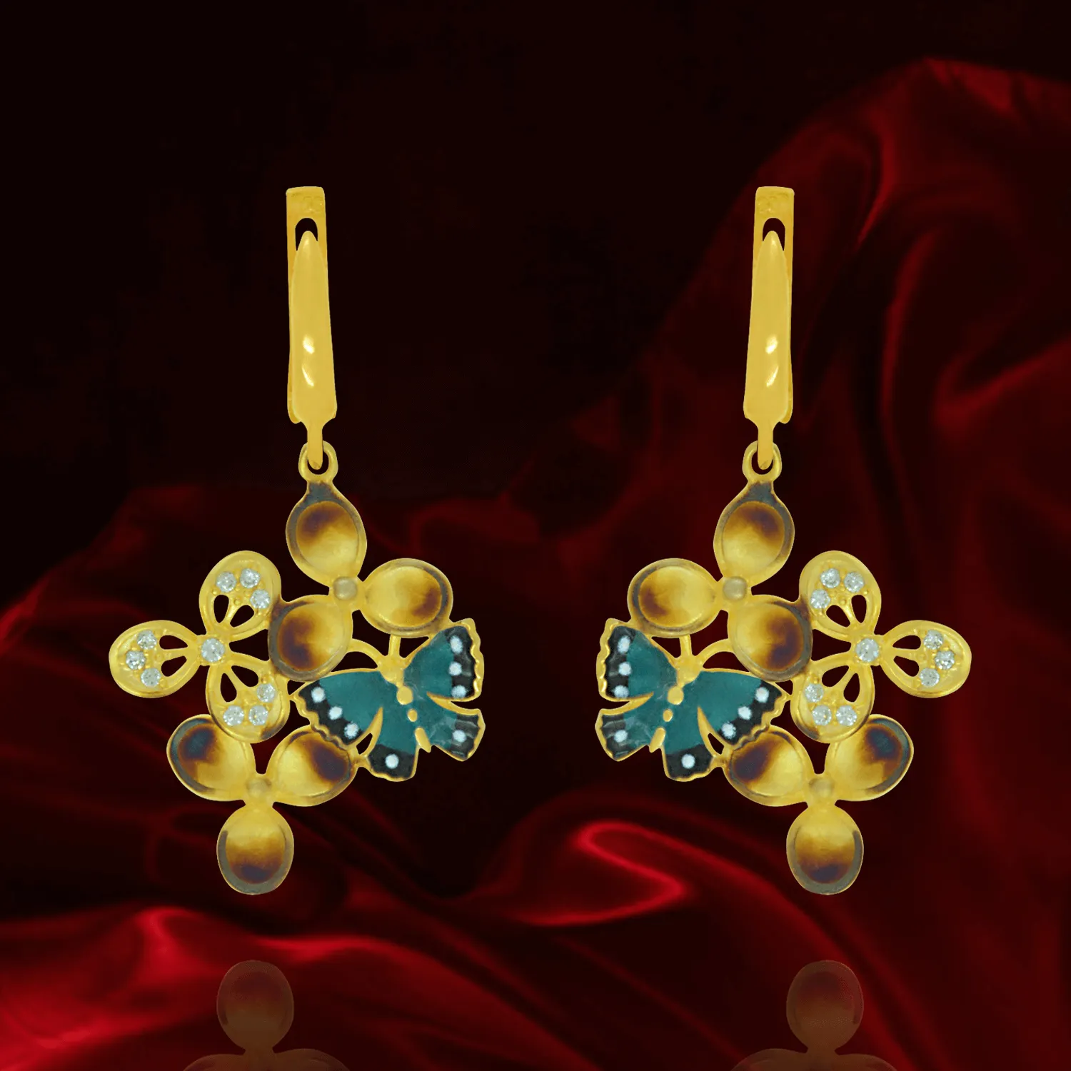 Ember Blossom Earrings with Butterfly