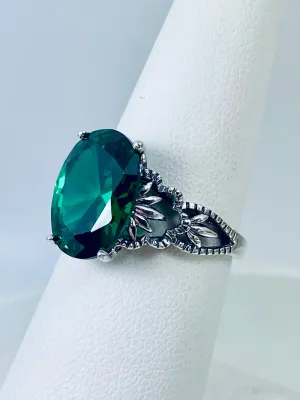 Emerald CZ Ring, Size 8 Ring, Sterling Silver Filigree, Victorian Gothic Jewelry, Ace D92 - Ready to Ship