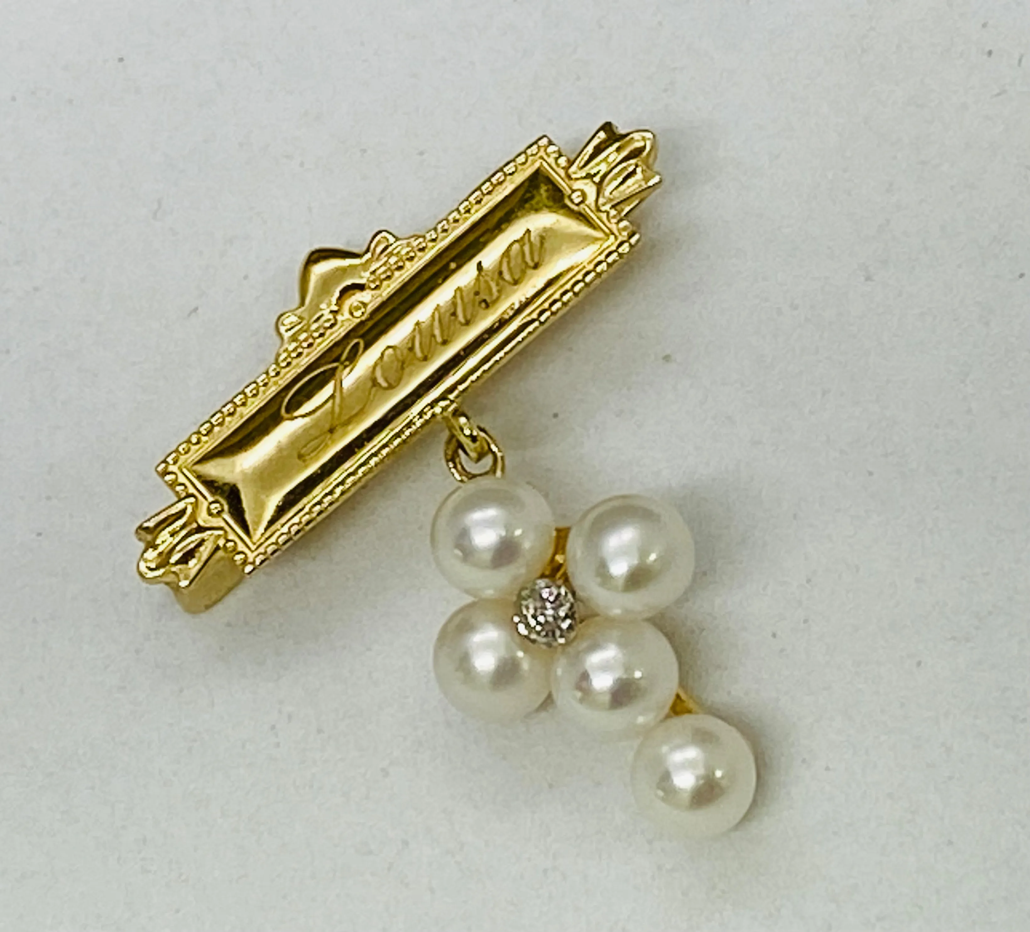 Engravable Plate Pearl Cross with Diamond Baby Pin