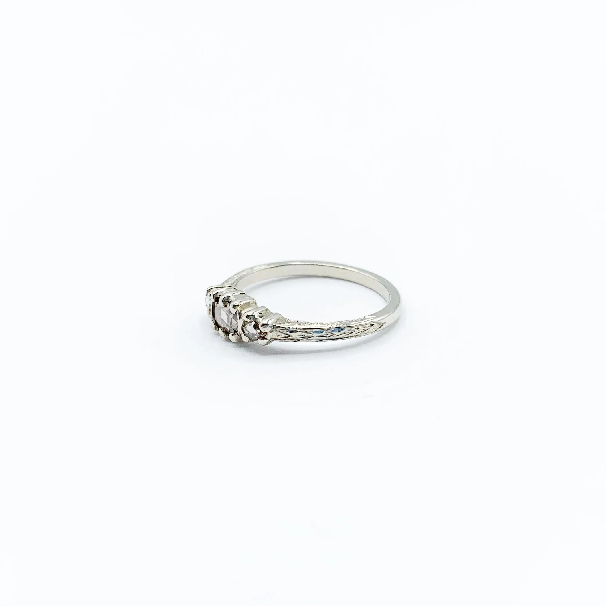 Engraved Diamonds Set in White Gold