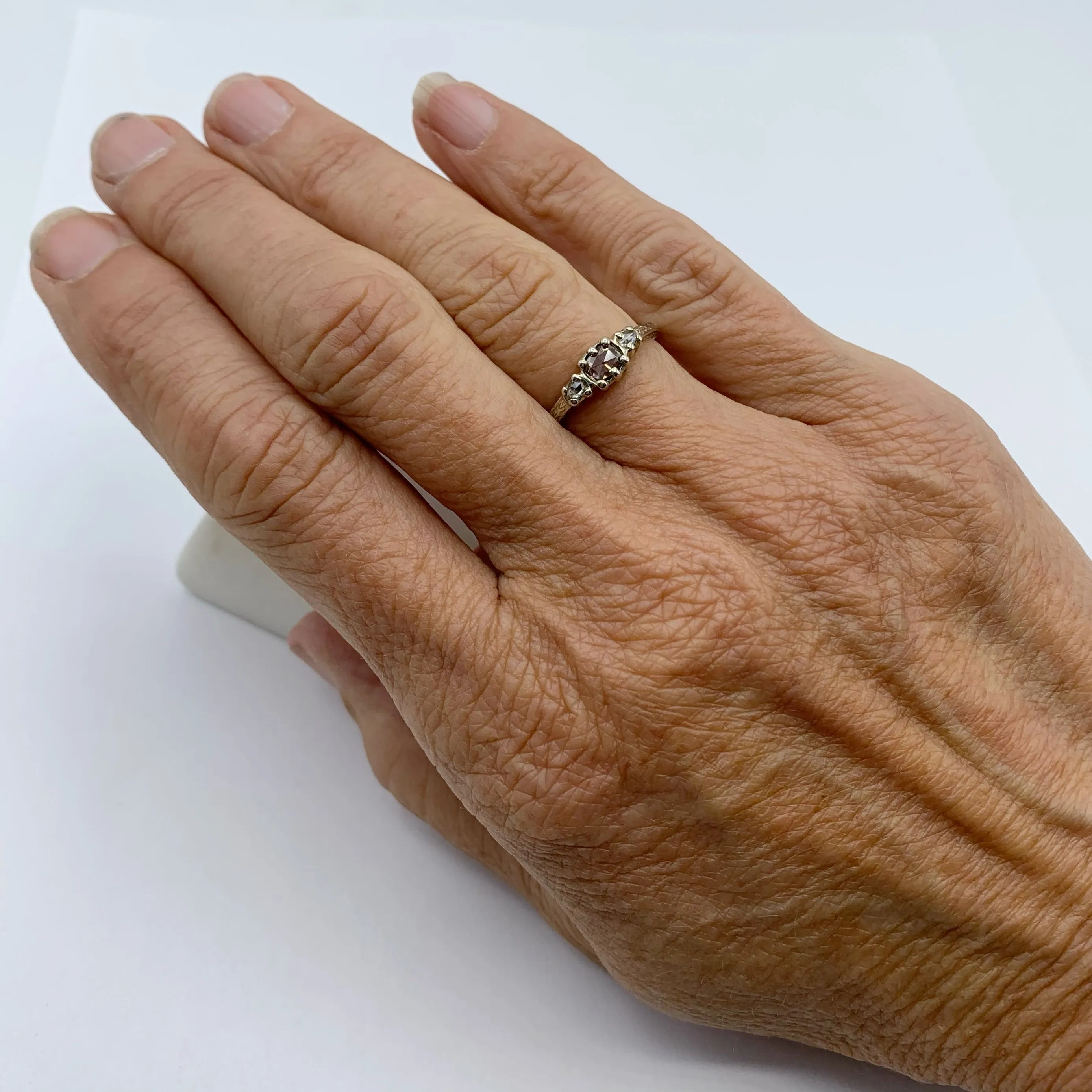 Engraved Diamonds Set in White Gold