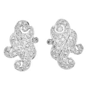 Estate Diamond 18K White Gold  Filigree Swirl Earrings