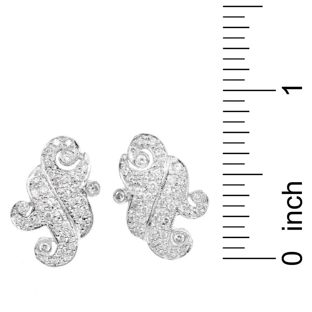 Estate Diamond 18K White Gold  Filigree Swirl Earrings