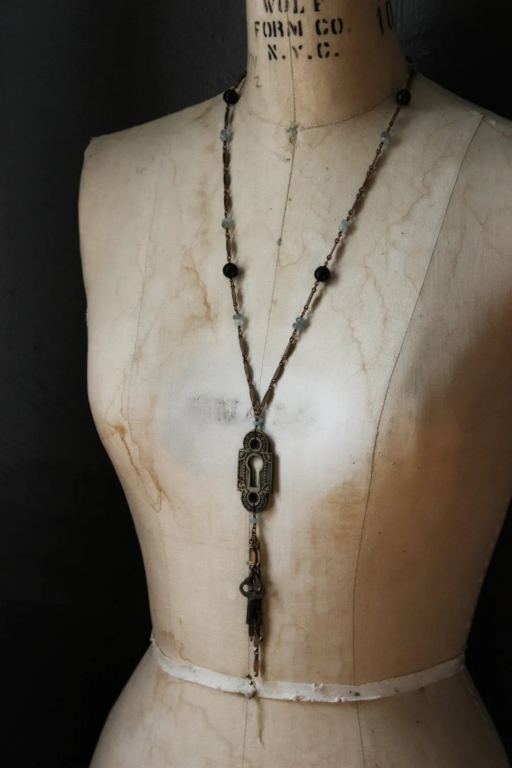 Evanscourt. Storyteller Series. Antique Escutcheon & Gemstone Tassel Necklace.