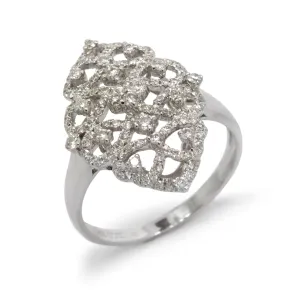 Fancy 0.88cts Diamond Ring Band Vintage Style Filigree, White Gold 14K, Size 8