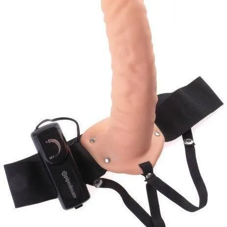 Fetish Fantasy Vibrating Hollow 8 Inch Dildo & Strap-on Harness - Vanilla