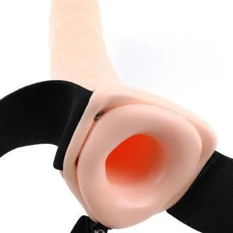 Fetish Fantasy Vibrating Hollow 8 Inch Dildo & Strap-on Harness - Vanilla