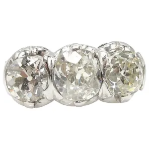 Filigree Edwardian 2.41ct Three Stone Old Mine Cut Diamond Ring in Platinum