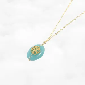 Filigree Flower Oval Amazonite Necklace