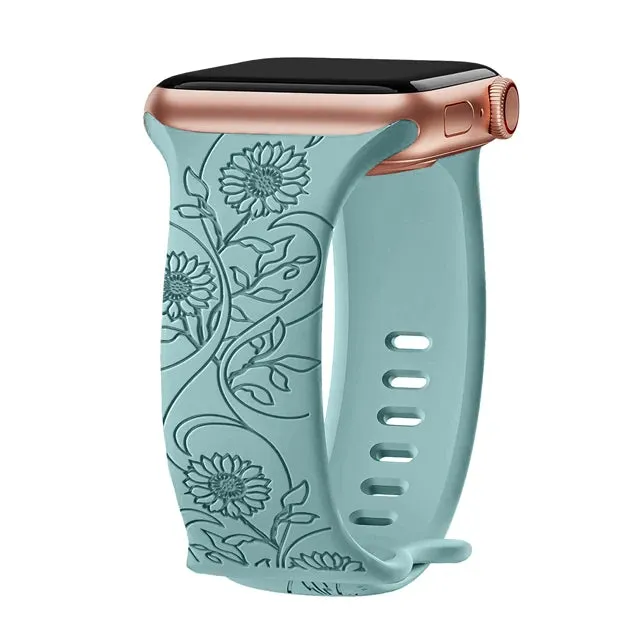 Floral Engraved Apple Watch Band | 38-49mm | Series 1-10, SE & Ultra | Women's Bracelet