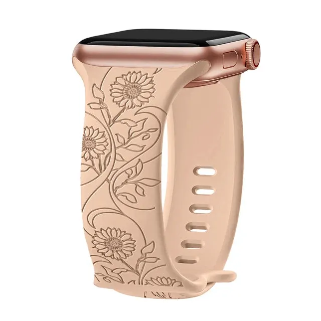 Floral Engraved Apple Watch Band | 38-49mm | Series 1-10, SE & Ultra | Women's Bracelet