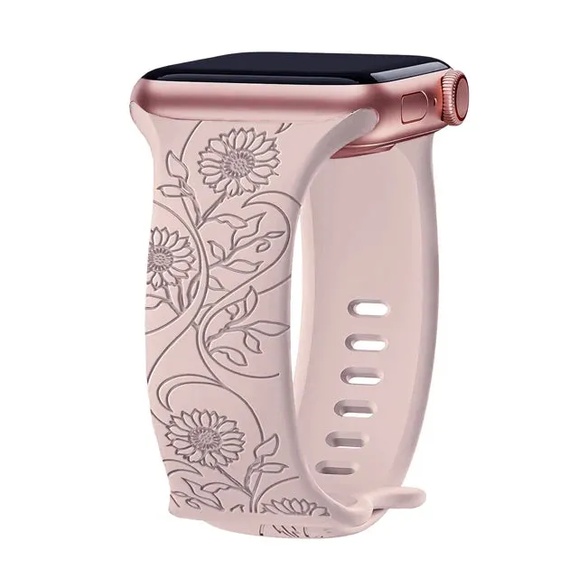 Floral Engraved Apple Watch Band | 38-49mm | Series 1-10, SE & Ultra | Women's Bracelet