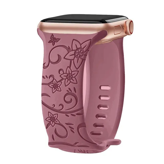 Floral Engraved Apple Watch Band | 38-49mm | Series 1-10, SE & Ultra | Women's Bracelet