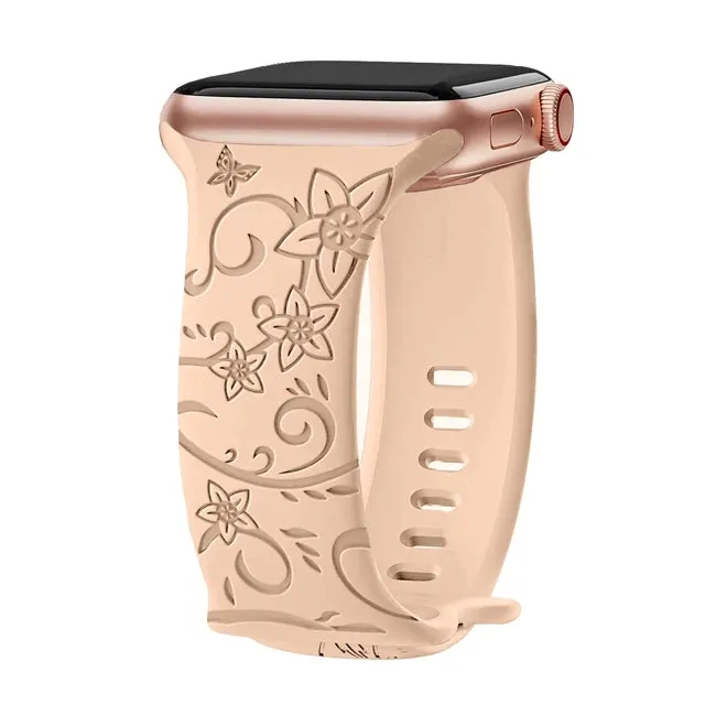 Floral Engraved Apple Watch Band | 38-49mm | Series 1-10, SE & Ultra | Women's Bracelet