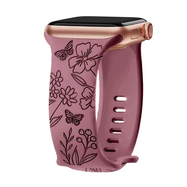 Floral Engraved Apple Watch Band | 38-49mm | Series 1-10, SE & Ultra | Women's Bracelet