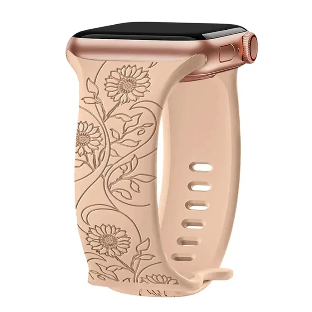 Floral Engraved Apple Watch Band | 38-49mm | Series 1-10, SE & Ultra | Women's Bracelet