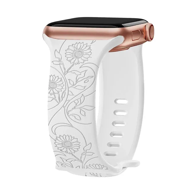 Floral Engraved Apple Watch Band | 38-49mm | Series 1-10, SE & Ultra | Women's Bracelet
