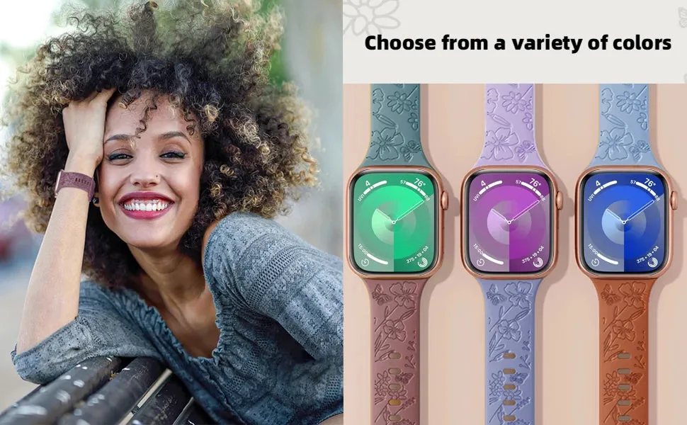 Floral Engraved Apple Watch Band | 38-49mm | Series 1-10, SE & Ultra | Women's Bracelet